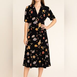 MaxMara Made in Italy Black Floral Midi Dress Women’s Size 6 Button Front